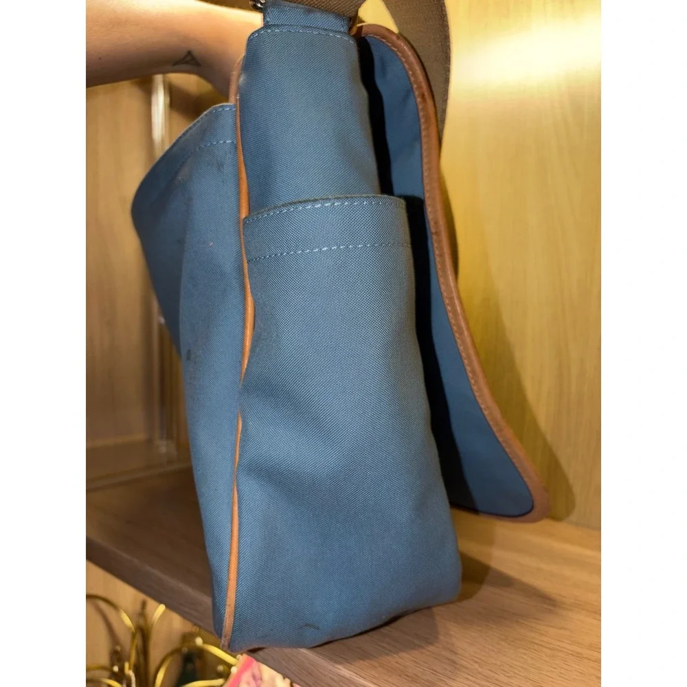 Coach Leatherware Est 1941 Blue Canvas Messenger Crossbody Bag Tan Trim